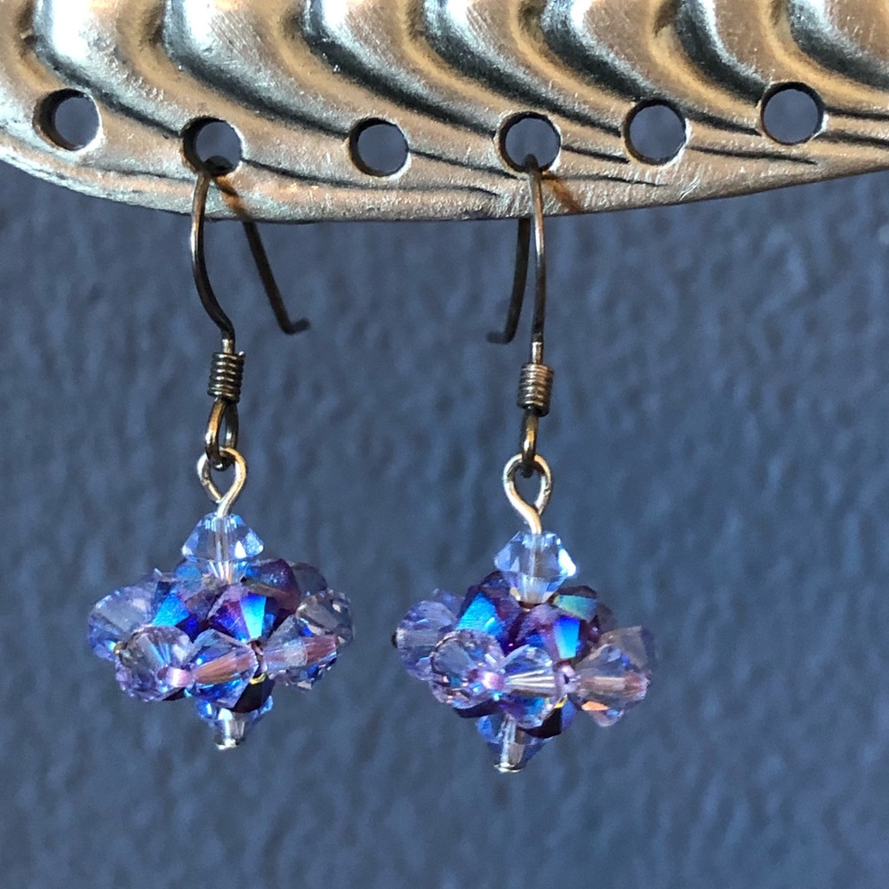 Handmade Swarovski Crystal Beaded Earrings, Amethyst Purple, Lavender